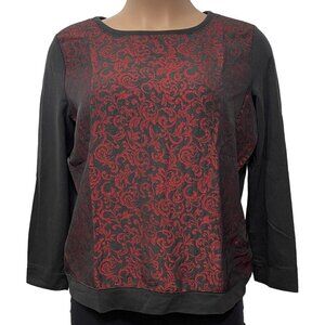 ANN TAYLOR LOFT‎ Black Burgundy Jacquard Pullover Top Women XL Holiday Parties